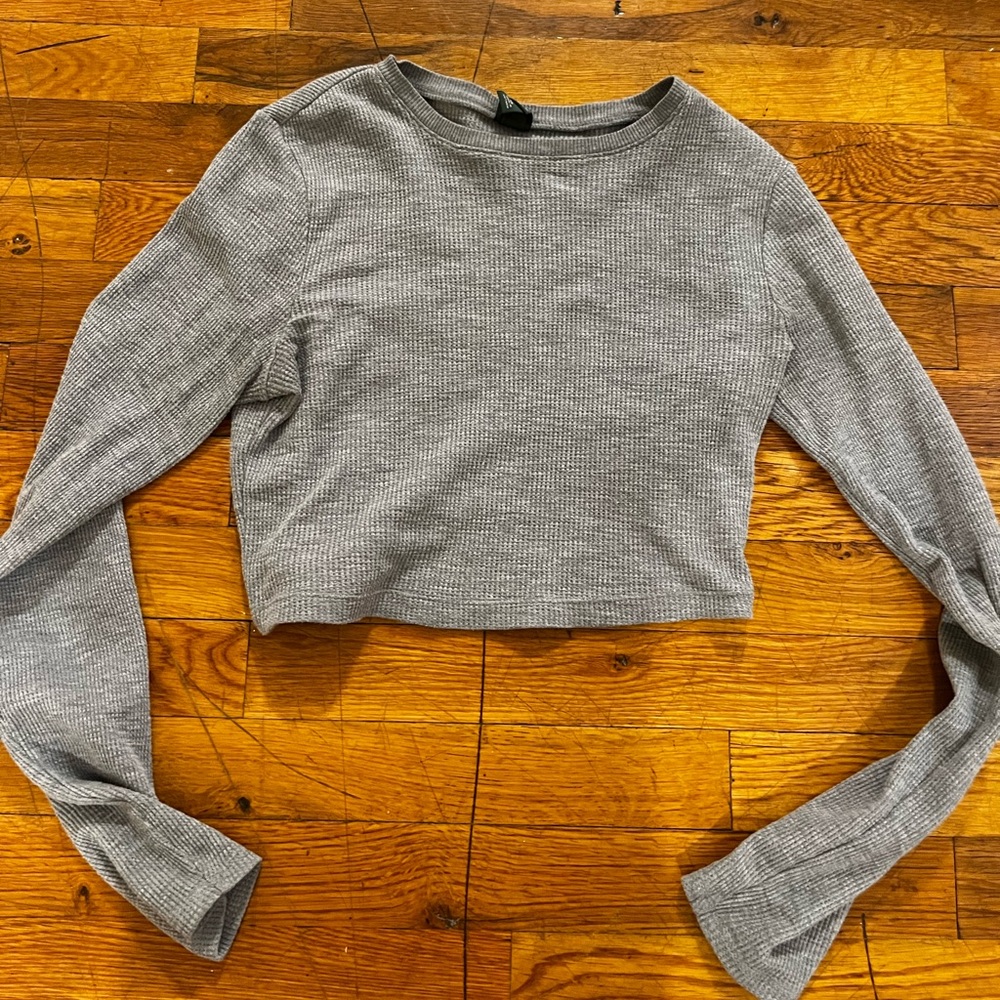 Long Sleeved Ribbed Gray Crop Top🩶